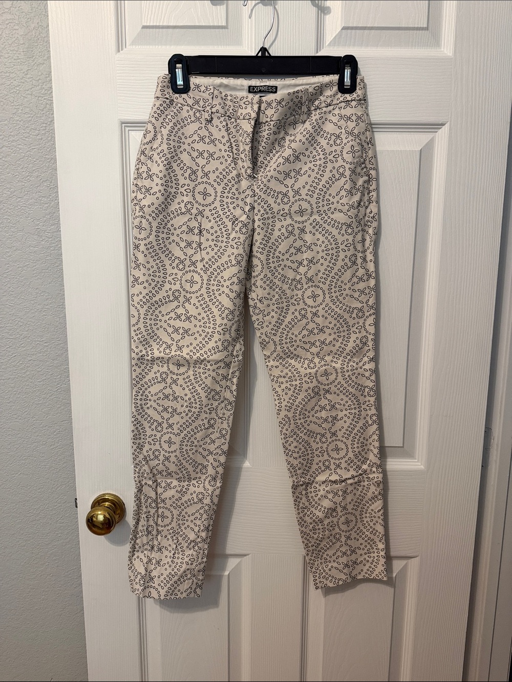 Express Cream Ankle Pants with Taupe Medallion Print